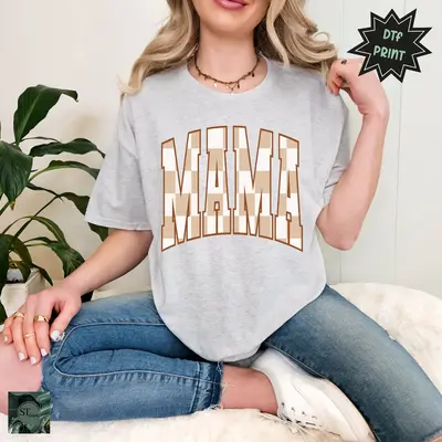 MAMA Varsity Collection Women's Oversized T-Shirt or Long Sleeve Graphic Print Comfortable Summer Wear 50/50 Polyester Cotton...