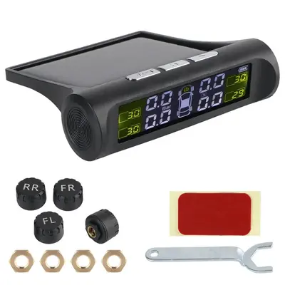 Solar Powered Car Tire Pressure Monitoring System, Digital LCD Display with 4 External Sensors, Tire Diagnostic Tools Kit, Ve...
