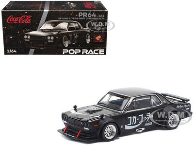 Skyline GT-R V8 Drift Hakosuka RHD (Right Hand Drive) Coca-Cola Black 1/64 Diecast Model Car by Pop Race