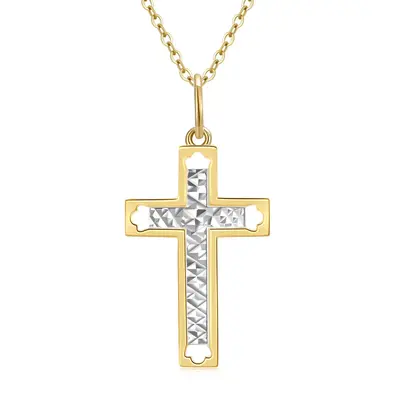 14K White Gold & Yellow Gold Cross Pendant Necklace For Women Best Friend