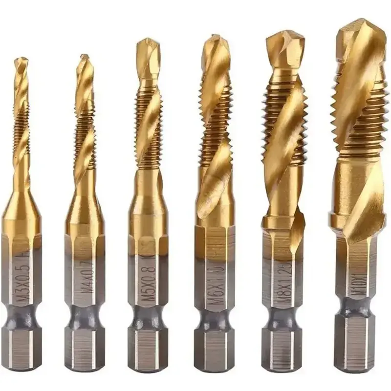 Titanium Drill Bit Set, M3 M4 M5 M6 M8 M10 Threaded Drill Bit Set, Drill Bit Set for Woodworking, Metalworking, Power Tools A...