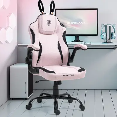 Dowinx Gaming Chair with Removable Cute Bunny Ears, Desk Game Chair Adiustable Height Cloth for Girl, Ergonomic Computer Chai...