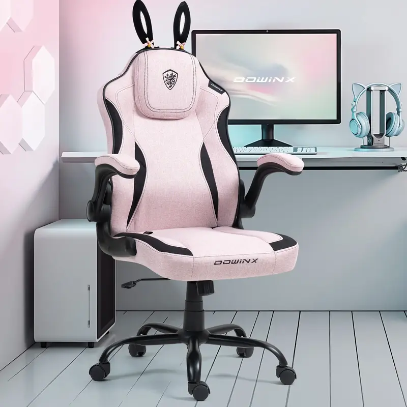 Dowinx Gaming Chair with Removable Cute Bunny Ears, Desk Game Chair Adiustable Height Cloth for Girl, Ergonomic Computer Chai...
