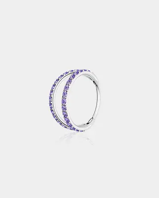 20G CZ Double Hoop Segment Nose Ring - Purple CZ / 8mm