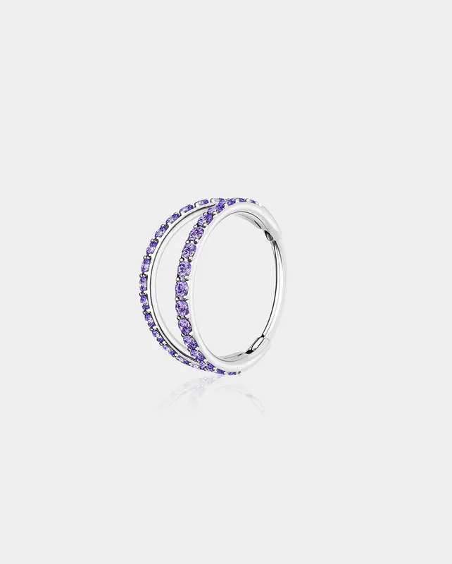 20G CZ Double Hoop Segment Nose Ring - Purple CZ / 8mm