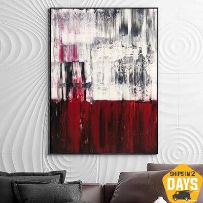 Abstract Red Painting Large Original Oil Art Expressionism Painting Red and White Art Heavy Textured Art Splash Painting Fine...
