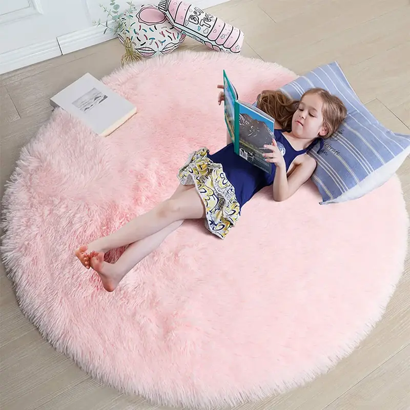 Round Shaped Soft Plush Rug, 1 Piece Non-slip Fluffy Shaggy Rug, Decorative Mat for Home Living Room Bedroom Nursery Room Gam...