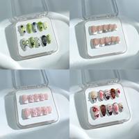 P1 - P20 Handmade Press on Nails Coffin Almond bubble bath luxury Creative design Medium Hand drawn False Nails Short Almond ...