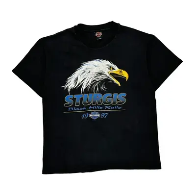 Sturgis Black Hills Rally 1997 Harley Davidson Graphic T-Shirt - Large Black Cotton