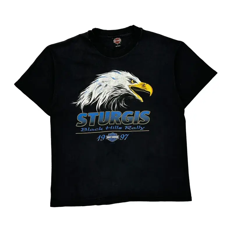 Sturgis Black Hills Rally 1997 Harley Davidson Graphic T-Shirt - Large Black Cotton