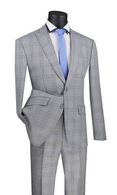 Vinci Men's 2 Piece Slim Fit Windowpane Suit Accent Design