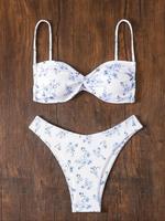 Two-Piece Set Women's Ditsy Floral Print Twist Backless Bikini Set, Spaghetti Strap Tie Back Swim Top & High Cut Swim Bottom...