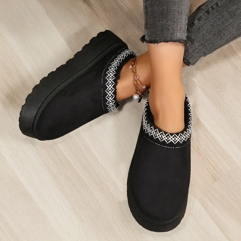 Women's Slippers Platform Mini Short Ankle Boots For Women Suede Leather Comfy Fleece Lined Indoor Outdoor Slip-On Slipper