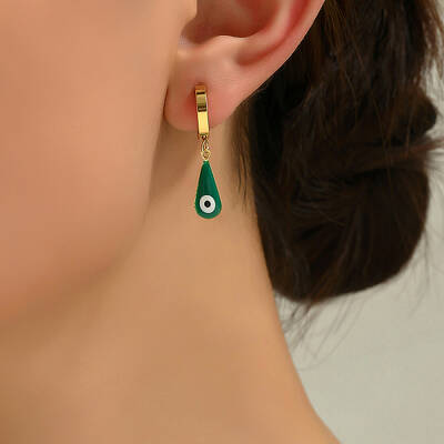 Vintage Minimalist Stainless Steel Devil Eye with Teardrop Hoop Earrings