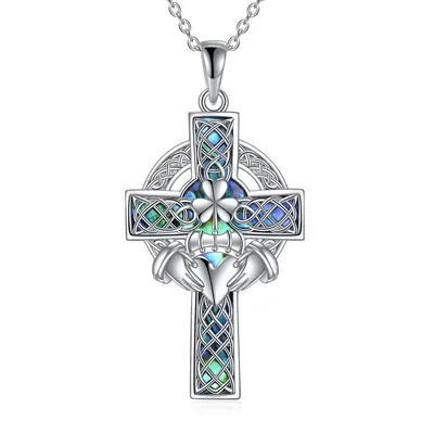 Sterling Silver Celtic Knot & Cross Love by Kelly Hands Holding Crown Pendant Necklace
