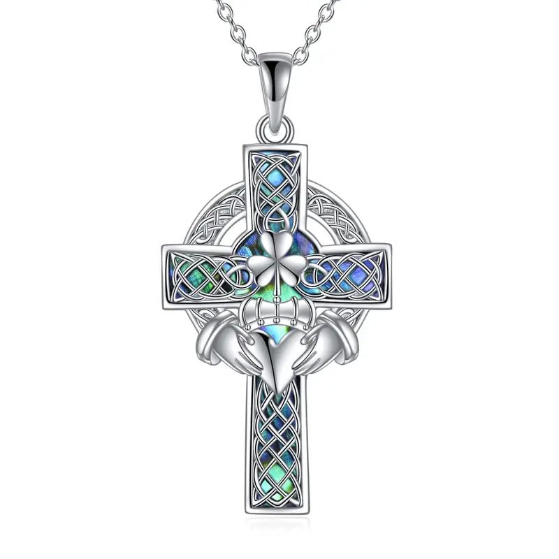 Sterling Silver Celtic Knot & Cross Love by Kelly Hands Holding Crown Pendant Necklace