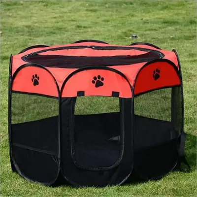 Cute Paw Print Breathable Pet Playpen, Summer Gifts, Portable Folding Dog Mesh Fence, Bite Resistant Pet Supplies for Indoor ...