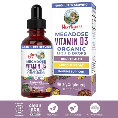 MaryRuth's Organic Vitamin D3 Liquid Drops - Megadose 4000 IU Vitamin D - Immune Support & Bone Health - Vegan - Gluten Free ...