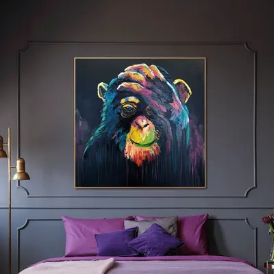 Large Colorful Monkey Oil Painting on Canvas Abstract Monkey Artwork Textured Oil Painting Modern Creative Art | FACEPALM