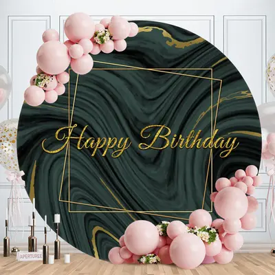 Aperturee Green And Gold Abtract Round Birthday Backdrop