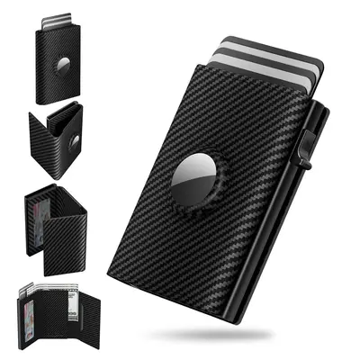 Mens Smart Wallet: Leather,  RFID Blocking, Slim, Carbon Fiber, Minimalist - 6-9 Card Capacity | ID Window | Cash Slot