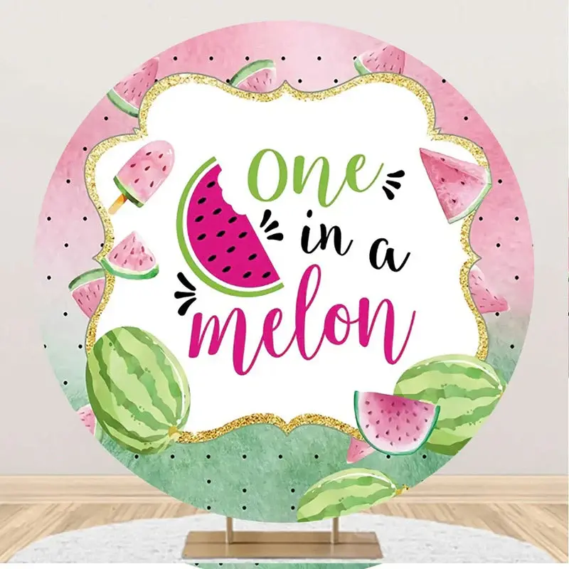 Green Pink One In A Melon Round Birthday Backdrop