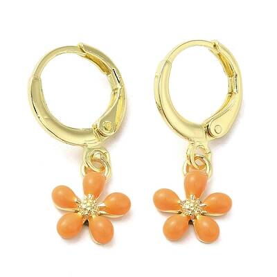 Flower Real 18K Gold Plated Brass Dangle Leverback Earrings