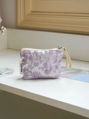 Floral Embroidery Makeup Bag, Portable Cosmetic Storage Bag, Zipper Makeup Organizer Pouch, Versatile Storage Bag for Skincar...