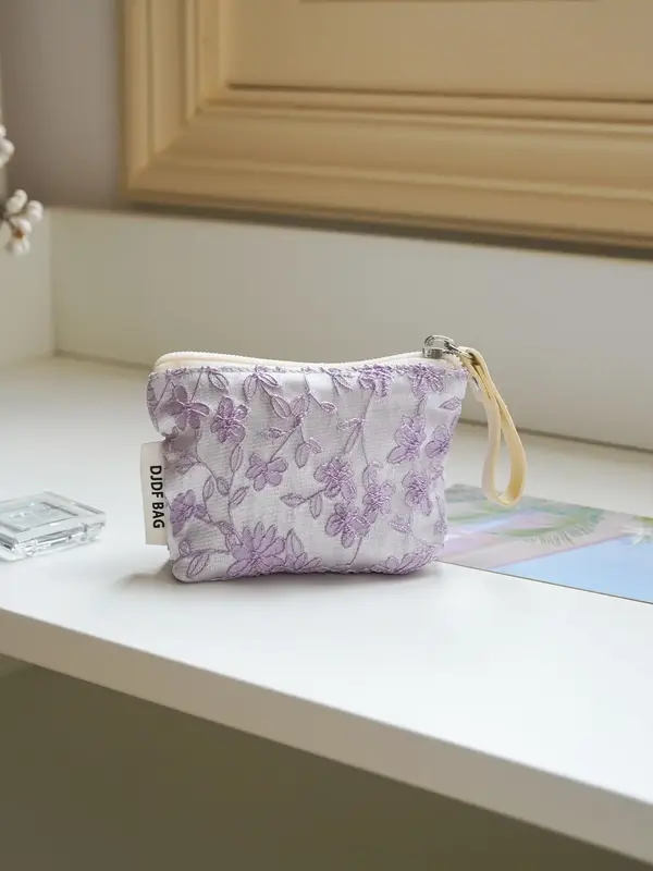 Floral Embroidery Makeup Bag, Portable Cosmetic Storage Bag, Zipper Makeup Organizer Pouch, Versatile Storage Bag for Skincar...