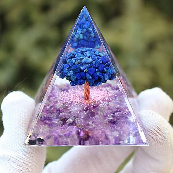 Natural Lapis Lazuli & Amethyst Orgonite Pyramid Resin Energy Generators