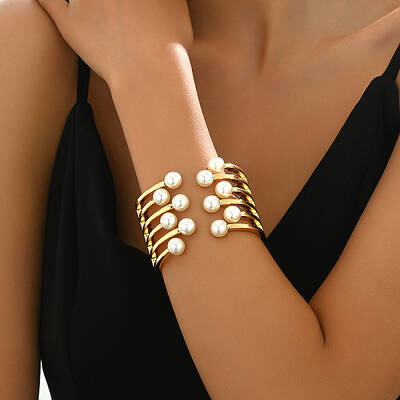 Elegant Vintage Casual Real 18K Gold Plated Alloy Cuff Bangles for Women
