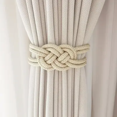 Magnetic Curtain Tieback, 1 Count Solid Color Curtain Tieback with Chinese Knot, Window Curtain Accessories for Home Living R...