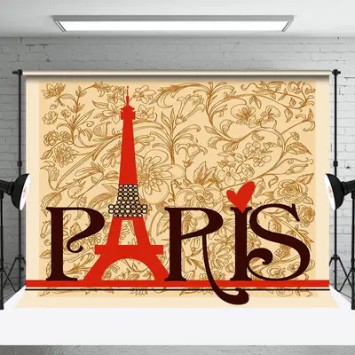 Vintage Brown Floral Paris Eiffel Tower Backdrop