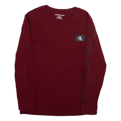 CALVIN KLEIN JEANS Boys T-Shirt Maroon Long Sleeve S