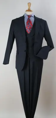 Apollo King Men's Wool Fashion Suit Flat Front Pants 3pc Set