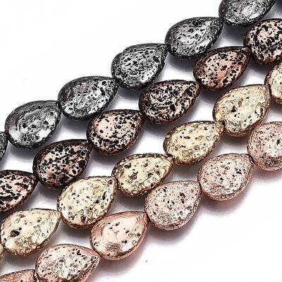 Electroplated Natural Lava Rock Bead Strands