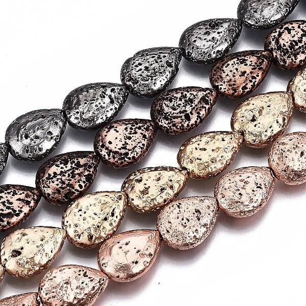 Electroplated Natural Lava Rock Bead Strands