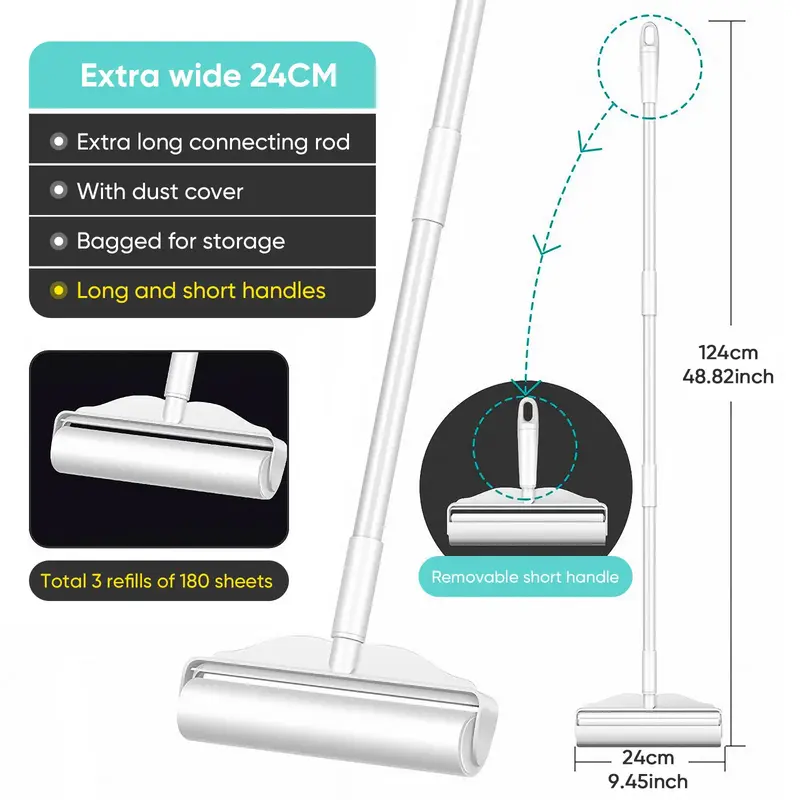 Super Sticky Large Lint Rollers for Floor Carpets,  Cat & Dog Pet Hair Remover with 3 rolls of paper replacement,Lint Rollers...