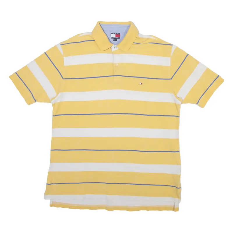 TOMMY HILFIGER Mens Polo Shirt Yellow Striped XL
