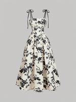 Women's Floral Print Tie Shoulder Dress, Fashion Casual Sleeveless Spaghetti Strap Dress for Daily Outdoor Wear, Women Dress ...