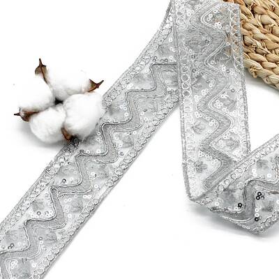10 Yards Polyester Embroidery Lace Ribbon with Paillette