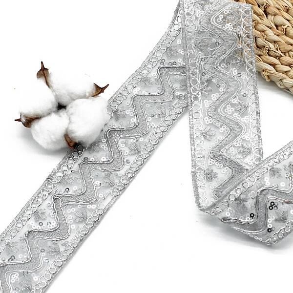 10 Yards Polyester Embroidery Lace Ribbon with Paillette