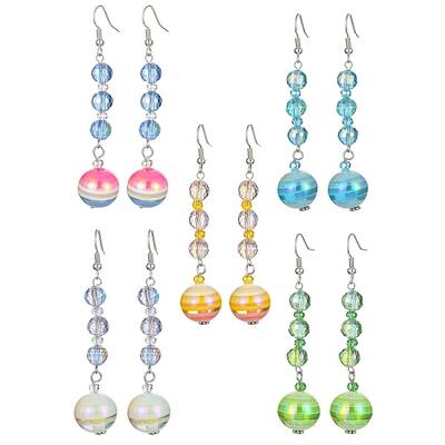 Stripe Resin & Glass Round Bead Dangle Earrings for Women