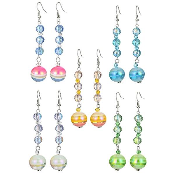 Stripe Resin & Glass Round Bead Dangle Earrings for Women