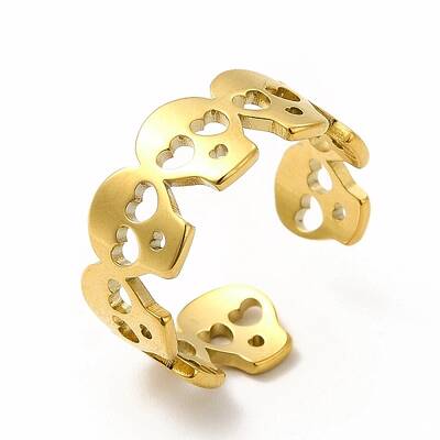 Ion Plating(IP) 304 Stainless Steel Skull Open Cuff Ring for Women