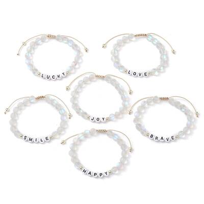 Synthetic Moonstone with Acrylic Braided Bead Bracelets