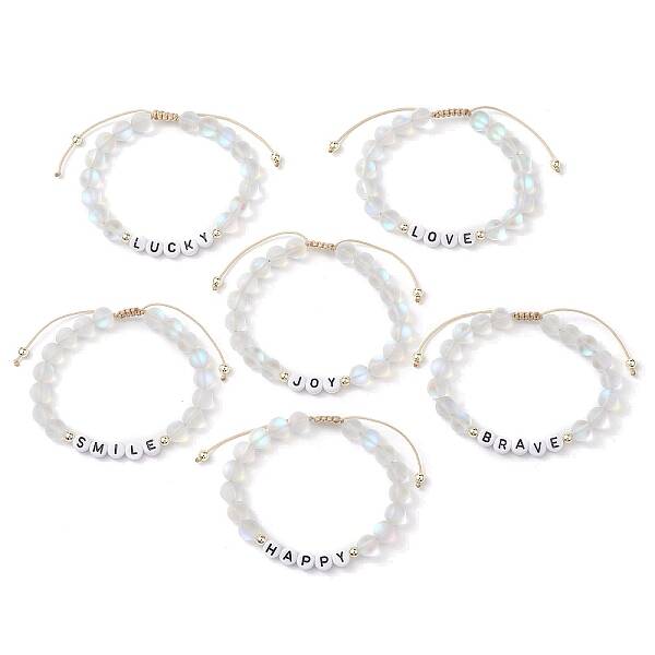 Synthetic Moonstone with Acrylic Braided Bead Bracelets