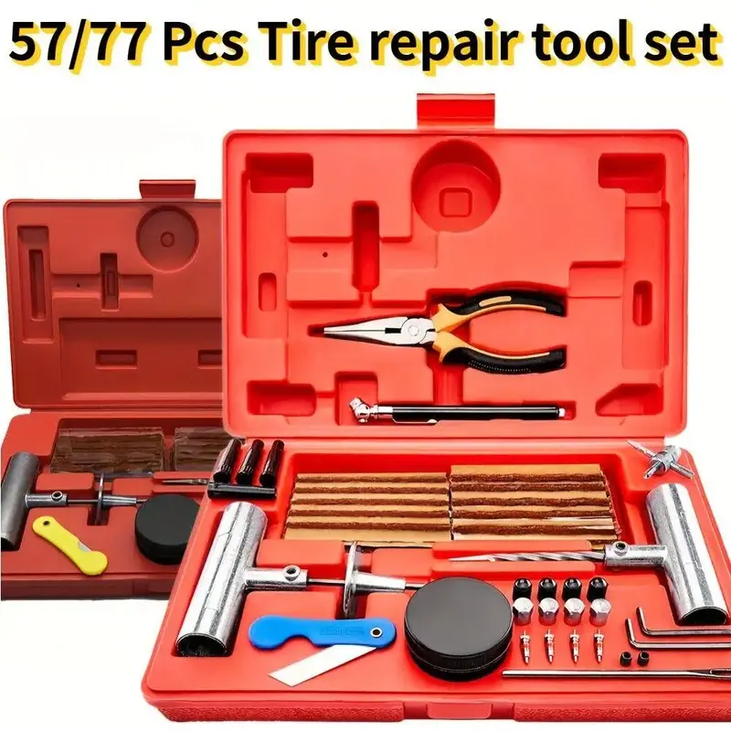 Tire Plug Repair Kit (57or77-Piece) - Heavy Duty Flat Tire Puncture Repair Kit with Iron & PE Materials, Flexible & Easy to U...