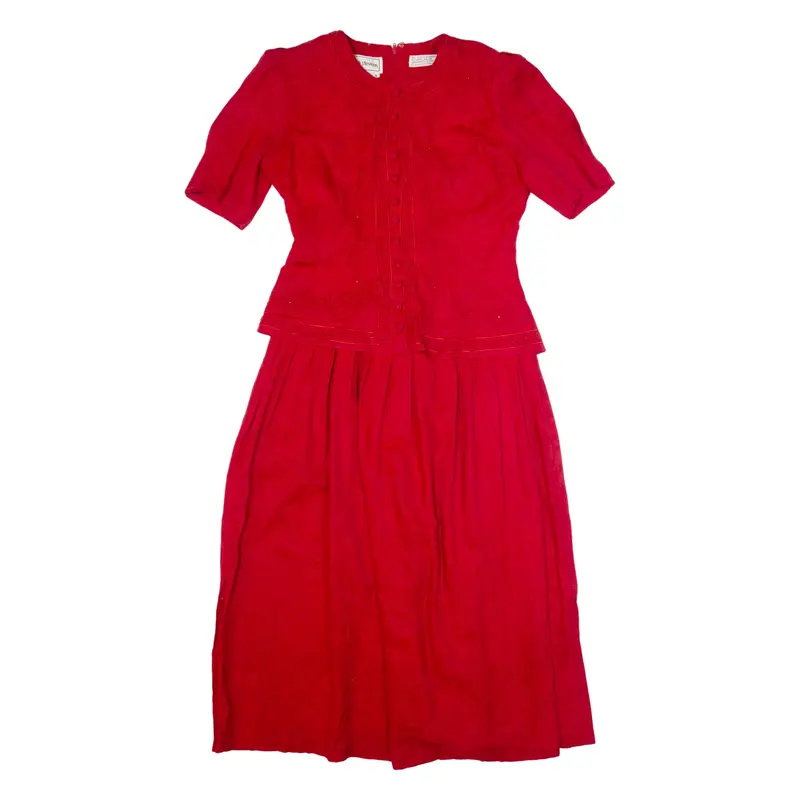 KARIN STEVENS Womens A-Line Dress Red 90s Short Sleeve Long M