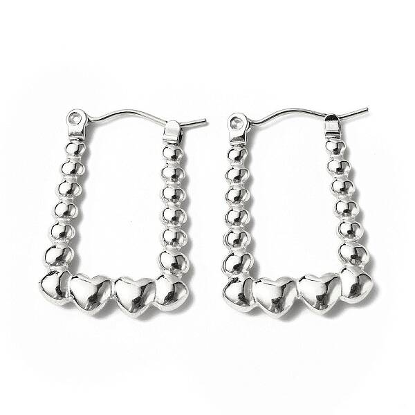 Tarnish Resistant 304 Stainless Steel Rectangle with Heart Hoop Earrings for Women